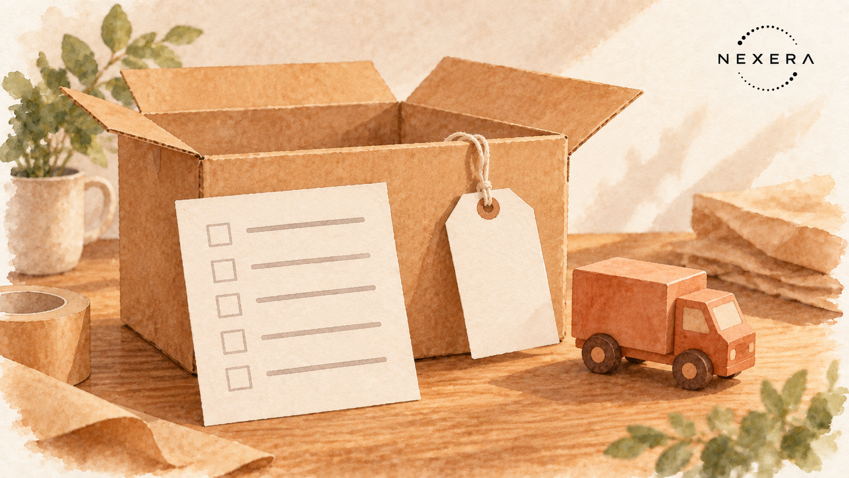 A packing box, delivery truck and unfinished checklist representing missing quote details