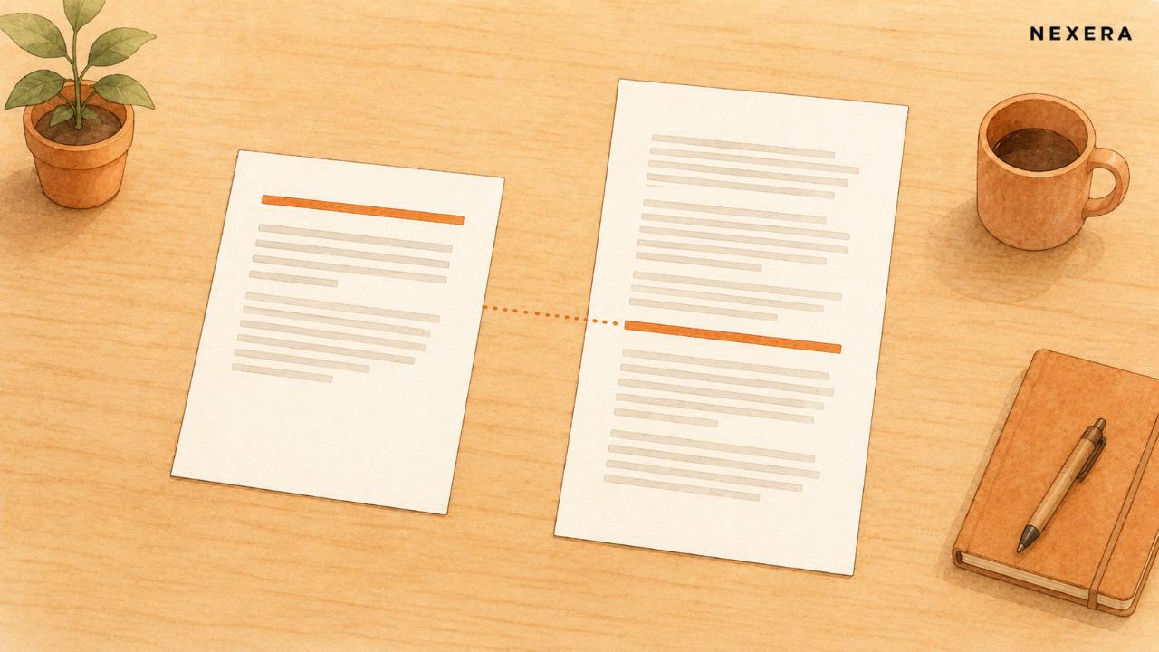 Two nearly identical documents side by side, the key line pushed down the page on one of them