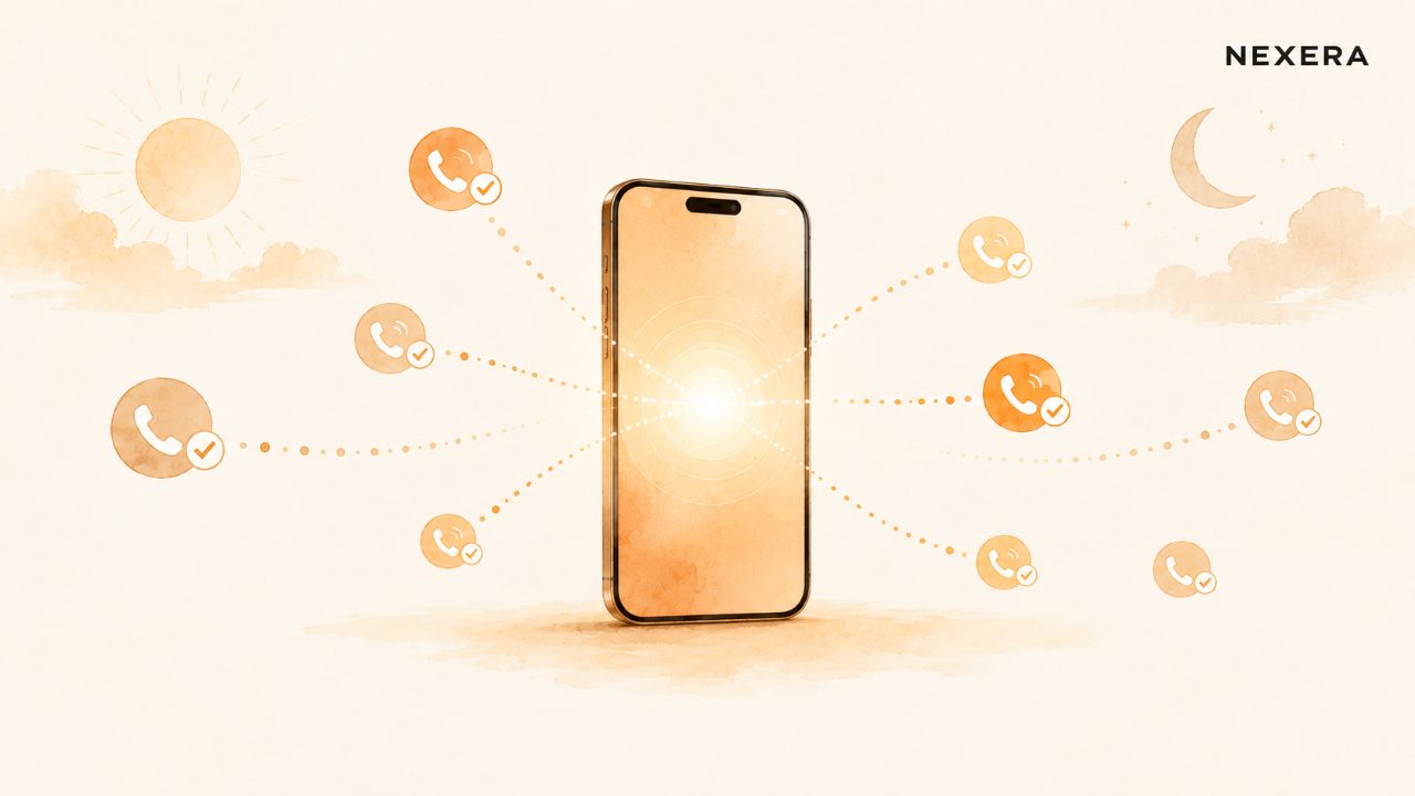 A single phone answered on every ring, steady and glowing, watercolor