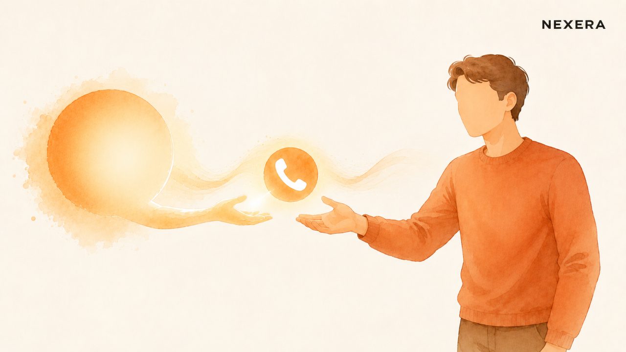 A call being handed off from an AI assistant to a real person, watercolor